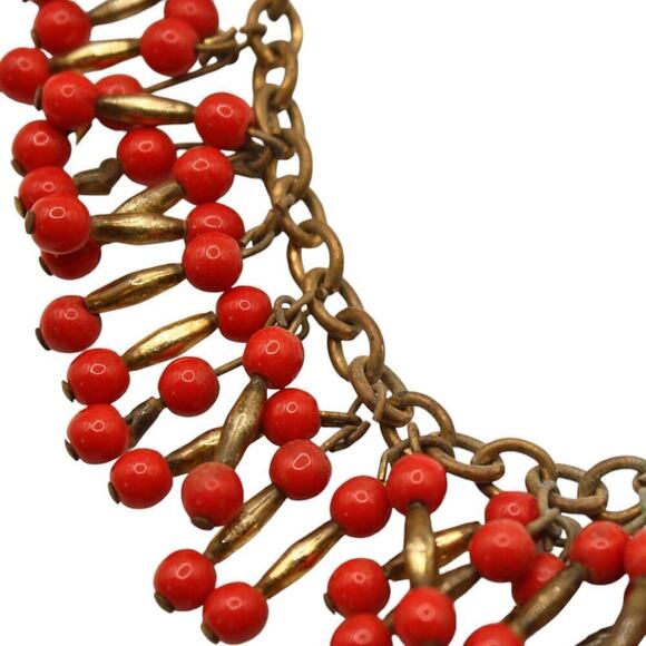 Vintage Charm Bracelet w Dangling Sets of Red and Gold Beads 7" Long - Hey Viv - Picture 5 of 6